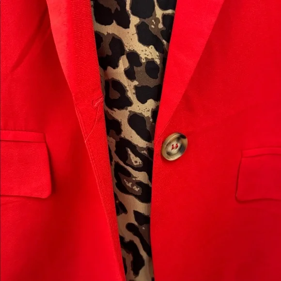 JODIFL Women's Red Blazer with Leopard Print Lining - Picture 5 of 5